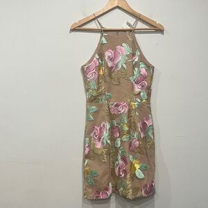 Dress The Population Embroidered Spagetti straps dress Mini Tan Pink Yellow S